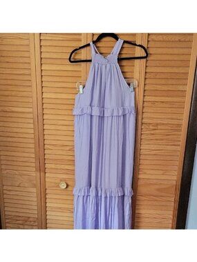 No Brand Lilac Ruffle Maxi Dress Halter Neck Boho Summer Beach Resort Medium